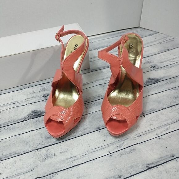 Bakers Heels Womens 7B Stiletto Pumps Orange Faux Leather  Peep Toe - Picture 4 of 11